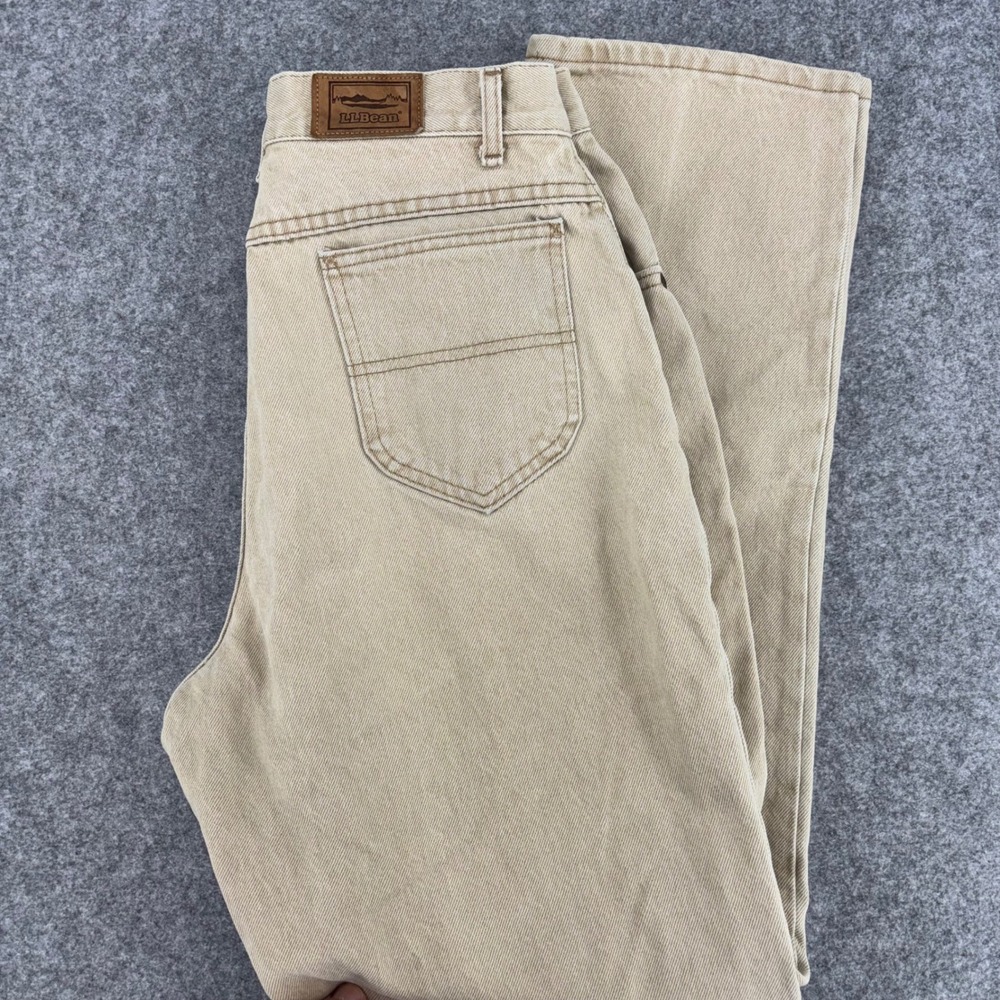 LL Bean Double L Jeans Womens 12 Tan High Waist Straight Leg Vintage USA Mom Y2K